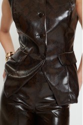 MIX AND MATCH Carina Vest Python Print Καφέ Φίδι Γιλέκο